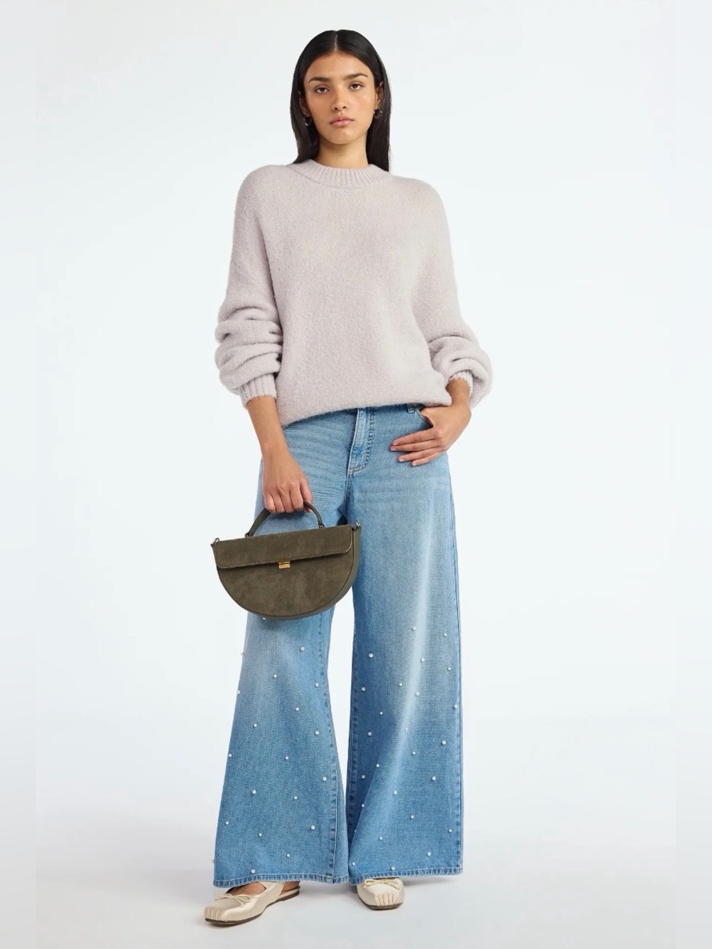 Scoop Wide Leg Blue Jeans with Faux Pearl Accents NWT Size 8 - Picture 2 of 8